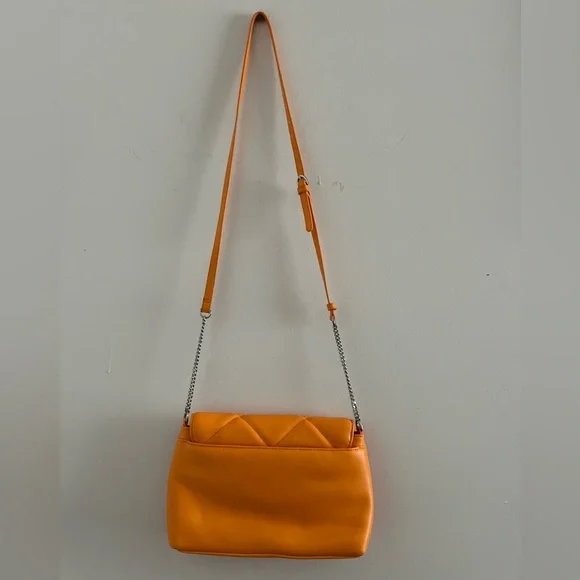 Orange Quilted Chain Shoulder Cross Body Adjustable Fall Bag Purse - Picture 4 of 5